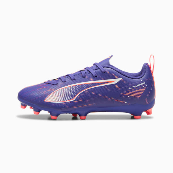 Chaussures de soccer à crampons pour terrain dur/terrain artificiel ULTRA 5 PLAY pour enfants, Lapis Lazuli-PUMA White-Sunset Glow, extralarge